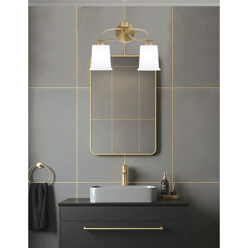 Toltec Cavella 12in 2-Light Bath Vanity Light | Modern New Age Brass and White Opal Glass | Bathroom Vanity & Mirror Lighting | 7.25 x 12 in | Model 3912-NAB-5031
