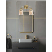 Toltec Cavella 12in 2-Light Bath Vanity Light | Modern New Age Brass and Amber Bubble Glass | Bathroom Vanity & Mirror Lighting | 7.25 x 12 in | Model 3912-NAB-5033