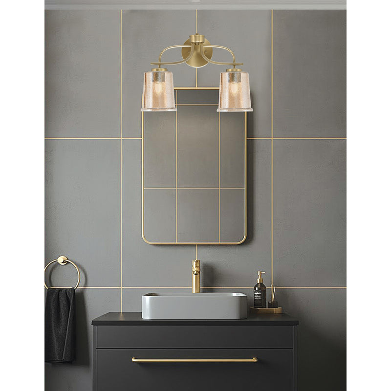 Toltec Cavella 12in 2-Light Bath Vanity Light | Modern New Age Brass and Amber Bubble Glass | Bathroom Vanity & Mirror Lighting | 7.25 x 12 in | Model 3912-NAB-5033