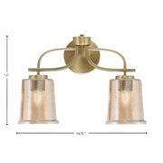 Toltec Cavella 12in 2-Light Bath Vanity Light | Modern New Age Brass and Amber Bubble Glass | Bathroom Vanity & Mirror Lighting | 7.25 x 12 in | Model 3912-NAB-5033