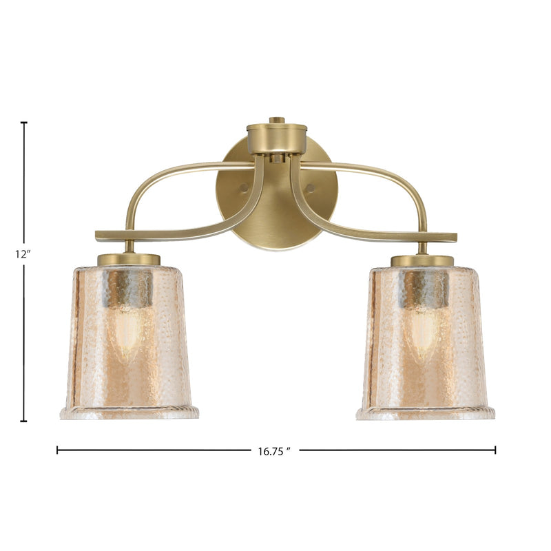 Toltec Cavella 12in 2-Light Bath Vanity Light | Modern New Age Brass and Amber Bubble Glass | Bathroom Vanity & Mirror Lighting | 7.25 x 12 in | Model 3912-NAB-5033