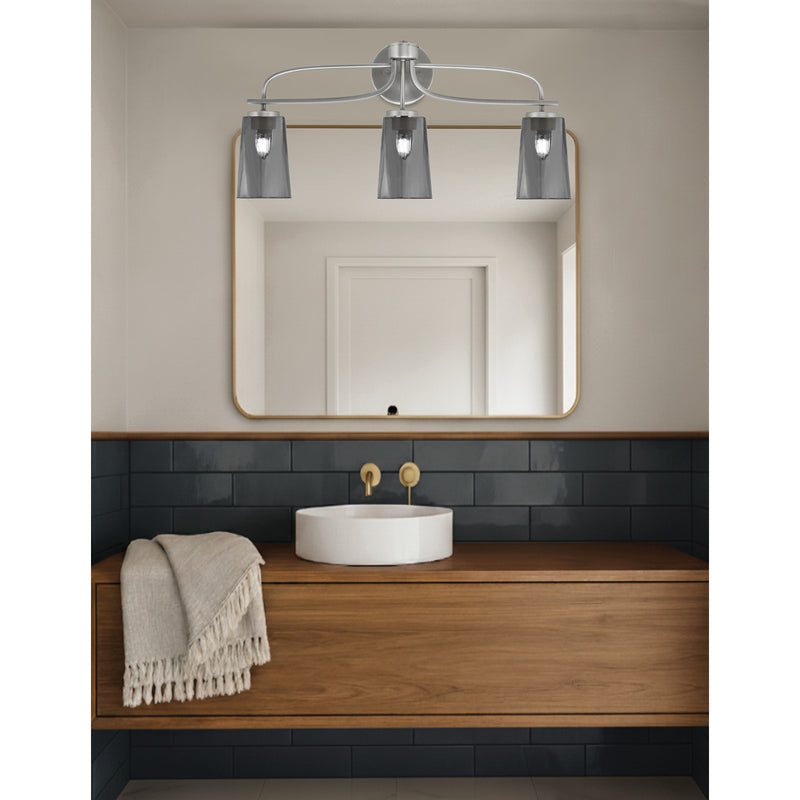 Toltec Cavella 12.5in 3-Light Bath Bar | Modern Graphite and Smoke Bubble Glass | Bathroom Vanity Light | D 7 x H 12.5 in | Model 3913-GP-262