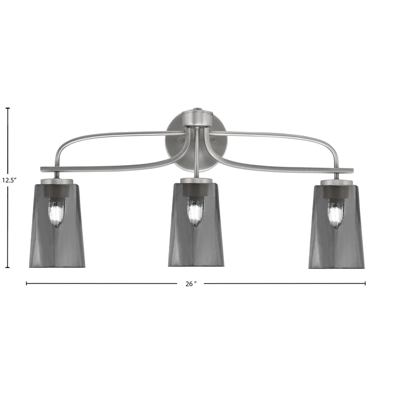 Toltec Cavella 12.5in 3-Light Bath Bar | Modern Graphite and Smoke Bubble Glass | Bathroom Vanity Light | D 7 x H 12.5 in | Model 3913-GP-262