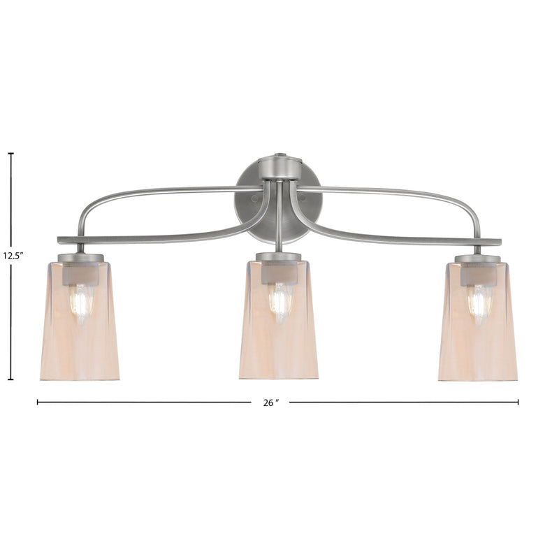 Toltec Cavella 12.5in 3-Light Bath Bar | Modern Graphite Steel and Amber Gradient Glass | Bathroom Vanity & Powder Room | 7 x 12.5 in | Model 3913-GP-263
