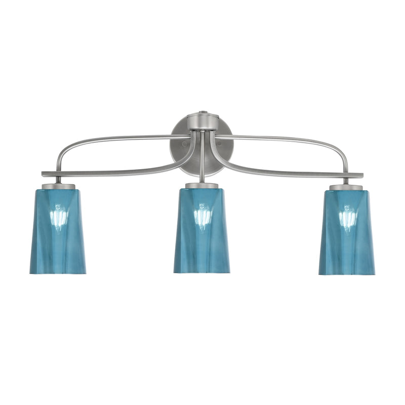 Toltec Cavella 12.5in 3-Light Bath Bar | Modern Graphite Steel and Blue Gradient Glass | Bathroom Vanity & Powder Room | 7 x 12.5 in | Model 3913-GP-265