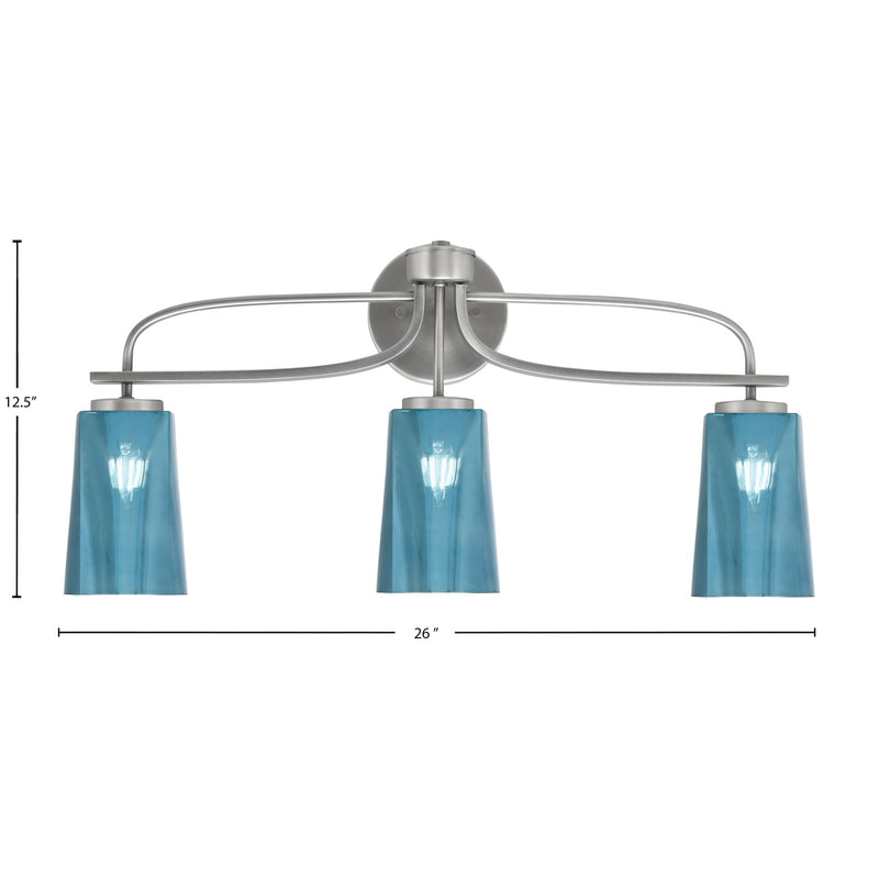 Toltec Cavella 12.5in 3-Light Bath Bar | Modern Graphite Steel and Blue Gradient Glass | Bathroom Vanity & Powder Room | 7 x 12.5 in | Model 3913-GP-265
