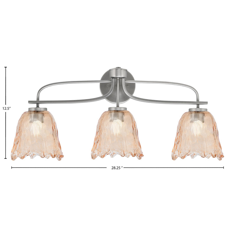 Toltec Cavella 12.5in 3-Light Bath Bar | Modern Graphite and Amber Lava Glass | Bathroom Vanity Light | 8.5 x 12.5 in | Model 3913-GP-4233