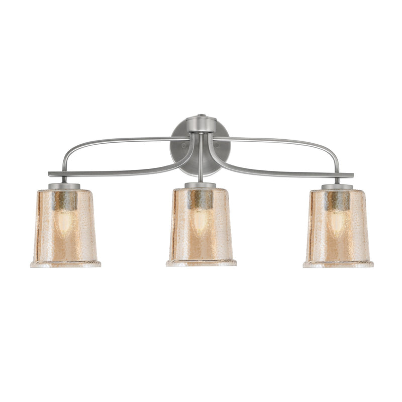 Toltec Cavella 12in 3-Light Bath Bar | Modern Graphite and Amber Bubble Glass | Bathroom Vanity Light | 7.25 x 12 in | Model 3913-GP-5033