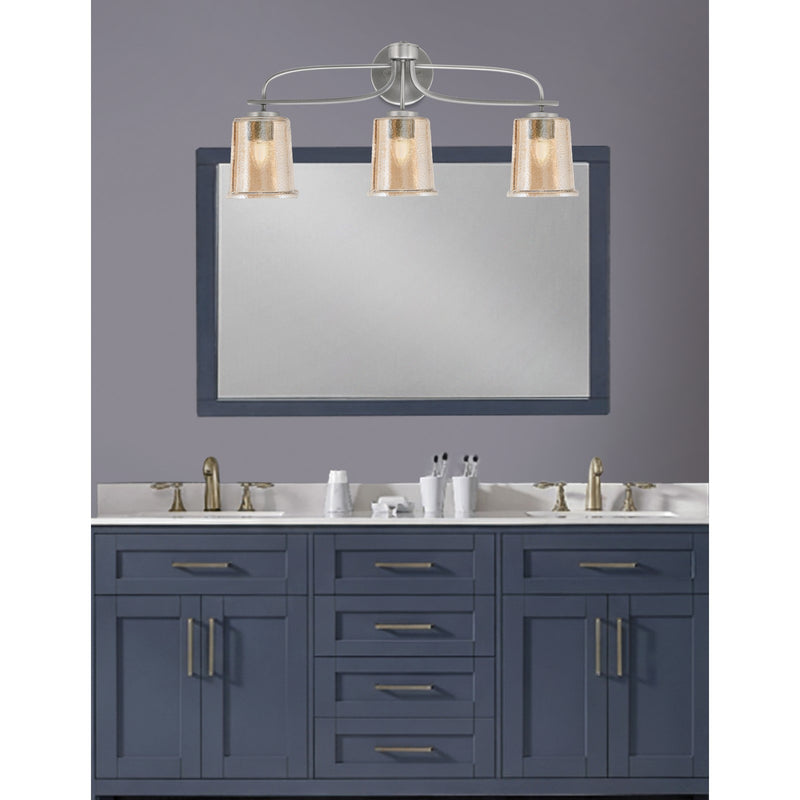 Toltec Cavella 12in 3-Light Bath Bar | Modern Graphite and Amber Bubble Glass | Bathroom Vanity Light | 7.25 x 12 in | Model 3913-GP-5033