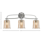 Toltec Cavella 12in 3-Light Bath Bar | Modern Graphite and Amber Bubble Glass | Bathroom Vanity Light | 7.25 x 12 in | Model 3913-GP-5033