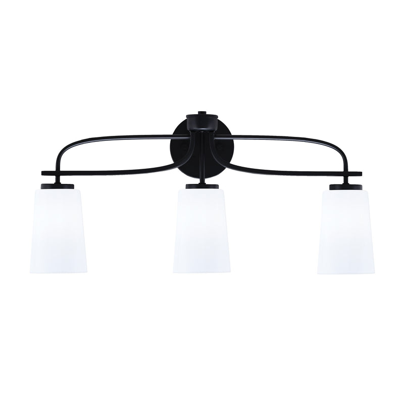 Toltec Cavella 12.5in 3-Light Bath Bar | Modern Matte Black Steel and White Opal Glass | Bathroom Vanity | 7 x 12.5 in | Model 3913-MB-261