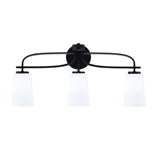 Toltec Cavella 12.5in 3-Light Bath Bar | Modern Matte Black Steel and White Opal Glass | Bathroom Vanity | 7 x 12.5 in | Model 3913-MB-261