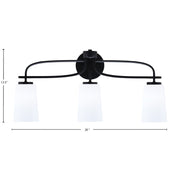 Toltec Cavella 12.5in 3-Light Bath Bar | Modern Matte Black Steel and White Opal Glass | Bathroom Vanity | 7 x 12.5 in | Model 3913-MB-261