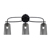 Toltec Cavella 12.5in 3-Light Bath Bar | Modern Matte Black Steel and Smoke Bubble Glass | Bathroom Vanity | 7 x 12.5 in | Model 3913-MB-262