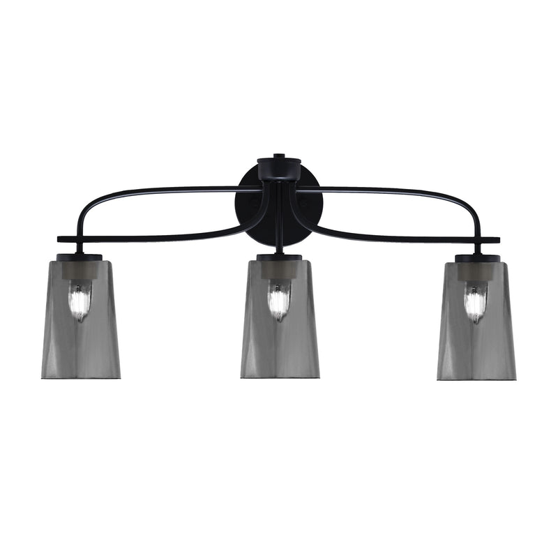 Toltec Cavella 12.5in 3-Light Bath Bar | Modern Matte Black Steel and Smoke Bubble Glass | Bathroom Vanity | 7 x 12.5 in | Model 3913-MB-262