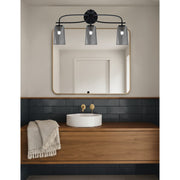 Toltec Cavella 12.5in 3-Light Bath Bar | Modern Matte Black Steel and Smoke Bubble Glass | Bathroom Vanity | 7 x 12.5 in | Model 3913-MB-262