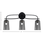 Toltec Cavella 12.5in 3-Light Bath Bar | Modern Matte Black Steel and Smoke Bubble Glass | Bathroom Vanity | 7 x 12.5 in | Model 3913-MB-262