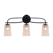 Toltec Cavella 12.5in 3-Light Bath Bar | Modern Matte Black Steel and Amber Gradient Glass | Bathroom Vanity | 7 x 12.5 in | Model 3913-MB-263