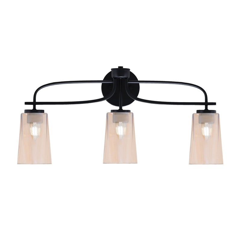 Toltec Cavella 12.5in 3-Light Bath Bar | Modern Matte Black Steel and Amber Gradient Glass | Bathroom Vanity | 7 x 12.5 in | Model 3913-MB-263