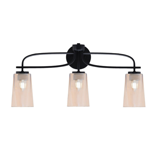 Toltec Cavella 12.5in 3-Light Bath Bar | Modern Matte Black Steel and Amber Gradient Glass | Bathroom Vanity | 7 x 12.5 in | Model 3913-MB-263