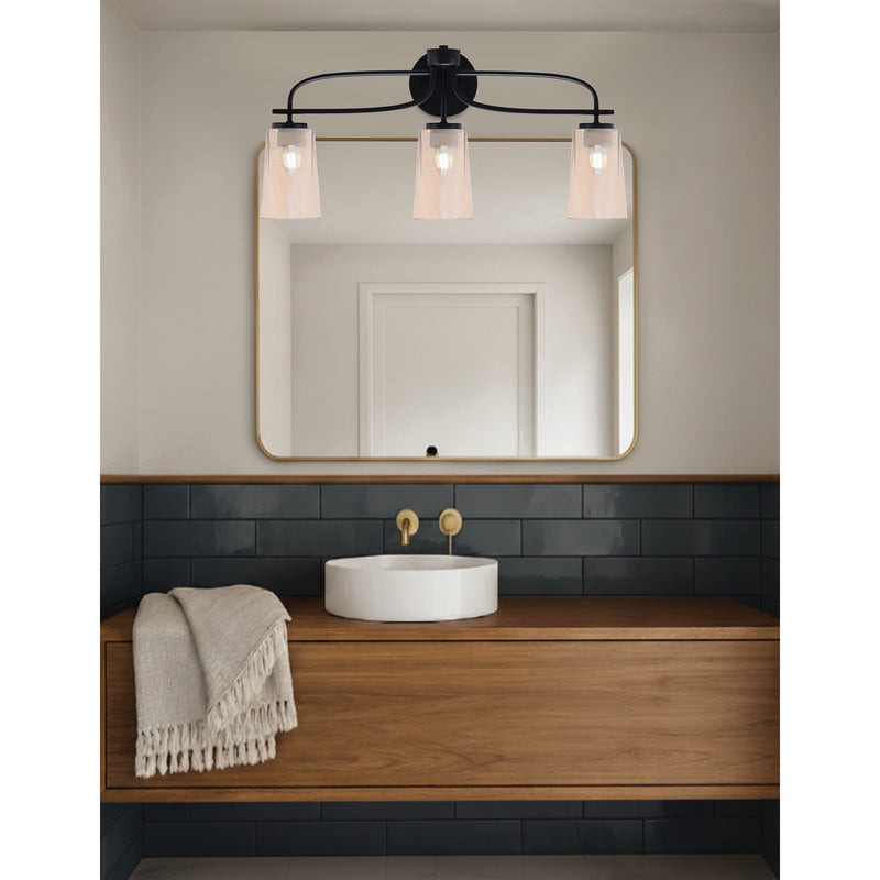 Toltec Cavella 12.5in 3-Light Bath Bar | Modern Matte Black Steel and Amber Gradient Glass | Bathroom Vanity | 7 x 12.5 in | Model 3913-MB-263