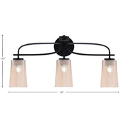 Toltec Cavella 12.5in 3-Light Bath Bar | Modern Matte Black Steel and Amber Gradient Glass | Bathroom Vanity | 7 x 12.5 in | Model 3913-MB-263
