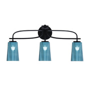Toltec Cavella 12.5in 3-Light Bath Bar | Modern Matte Black Steel and Blue Gradient Glass | Bathroom Vanity | 7 x 12.5 in | Model 3913-MB-265