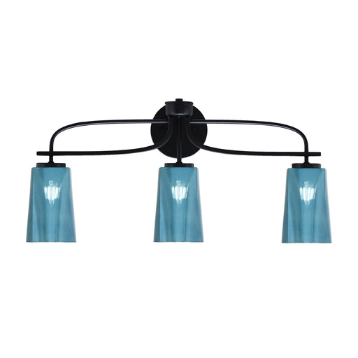 Toltec Cavella 12.5in 3-Light Bath Bar | Modern Matte Black Steel and Blue Gradient Glass | Bathroom Vanity | 7 x 12.5 in | Model 3913-MB-265