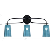 Toltec Cavella 12.5in 3-Light Bath Bar | Modern Matte Black Steel and Blue Gradient Glass | Bathroom Vanity | 7 x 12.5 in | Model 3913-MB-265