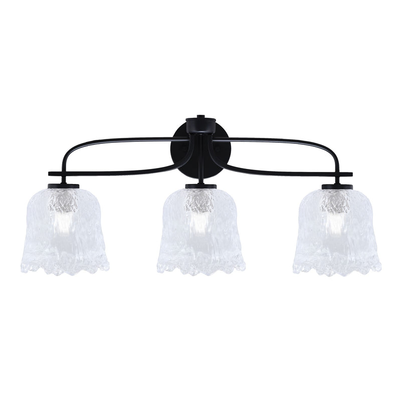 Toltec Cavella 3-Light Bath Bar | Modern Matte Black and Clear Lava Glass | Bathroom Vanity Lighting | 8.5 x 12.5 in | Model 3913-MB-4230