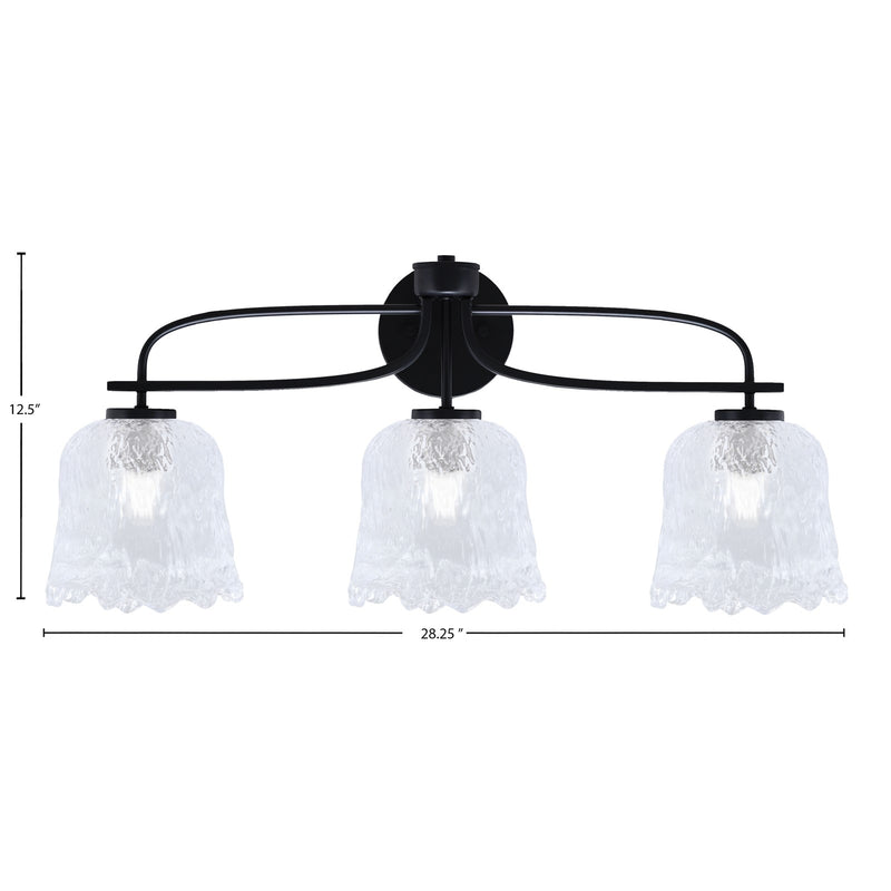 Toltec Cavella 3-Light Bath Bar | Modern Matte Black and Clear Lava Glass | Bathroom Vanity Lighting | 8.5 x 12.5 in | Model 3913-MB-4230