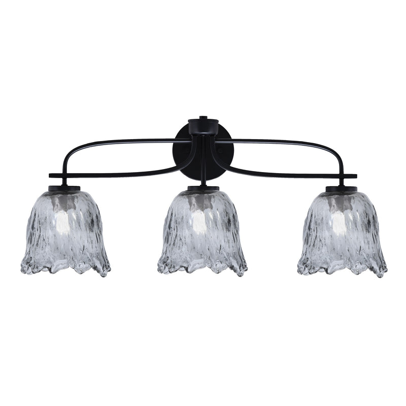 Toltec Cavella 12.5in 3-Light Bath Bar | Modern Matte Black Steel and Smoke Lava Glass | Bathroom Vanity | 8.5 x 12.5 in | Model 3913-MB-4232