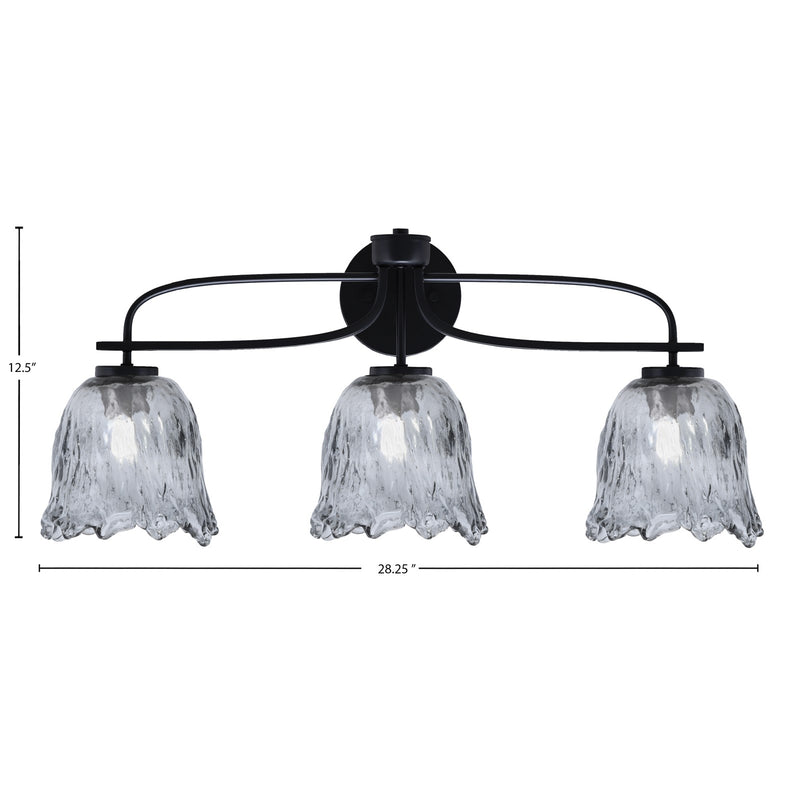 Toltec Cavella 12.5in 3-Light Bath Bar | Modern Matte Black Steel and Smoke Lava Glass | Bathroom Vanity | 8.5 x 12.5 in | Model 3913-MB-4232