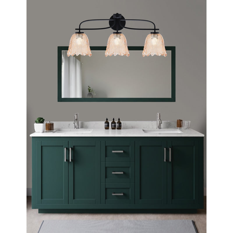 Toltec Cavella 12.5in 3-Light Bath Bar | Modern Matte Black Steel and Amber Lava Glass | Bathroom Vanity | 8.5 x 12.5 in | Model 3913-MB-4233
