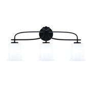 Toltec Cavella 3-Light Bath Bar | Modern Matte Black and White Opal Glass | Bathroom Vanity Lighting | 7.25 x 12 in | Model 3913-MB-5031