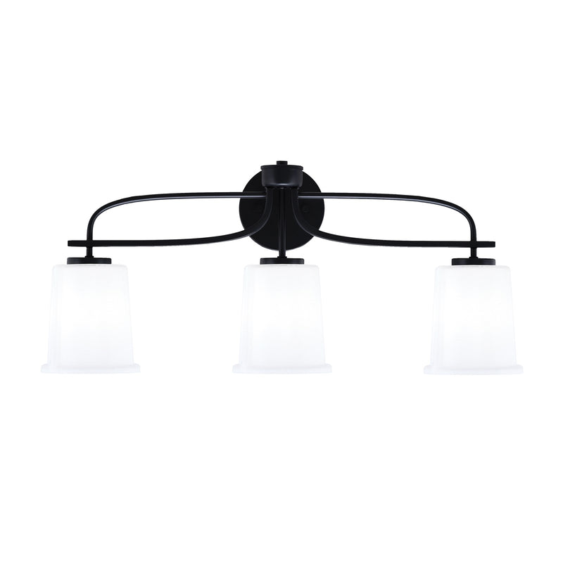 Toltec Cavella 3-Light Bath Bar | Modern Matte Black and White Opal Glass | Bathroom Vanity Lighting | 7.25 x 12 in | Model 3913-MB-5031
