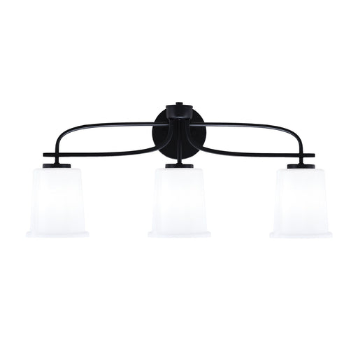 Toltec Cavella 3-Light Bath Bar | Modern Matte Black and White Opal Glass | Bathroom Vanity Lighting | 7.25 x 12 in | Model 3913-MB-5031