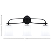Toltec Cavella 3-Light Bath Bar | Modern Matte Black and White Opal Glass | Bathroom Vanity Lighting | 7.25 x 12 in | Model 3913-MB-5031