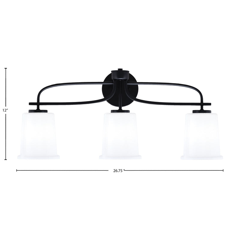 Toltec Cavella 3-Light Bath Bar | Modern Matte Black and White Opal Glass | Bathroom Vanity Lighting | 7.25 x 12 in | Model 3913-MB-5031