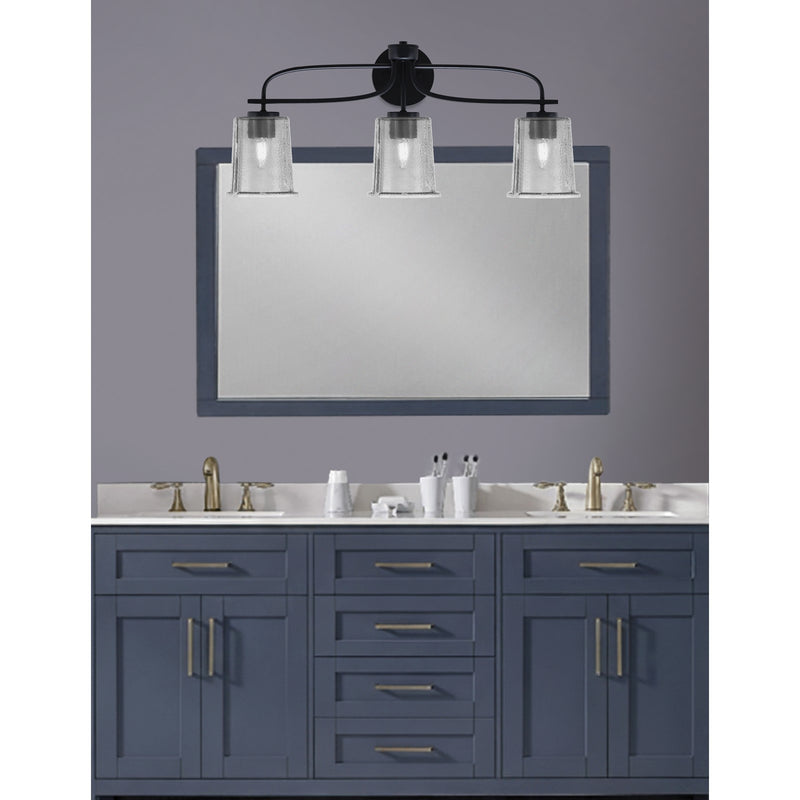 Toltec Cavella 3-Light Bath Bar | Modern Matte Black and Smoke Bubble Glass | Bathroom Vanity Lighting | 7.25 x 12 in | Model 3913-MB-5032