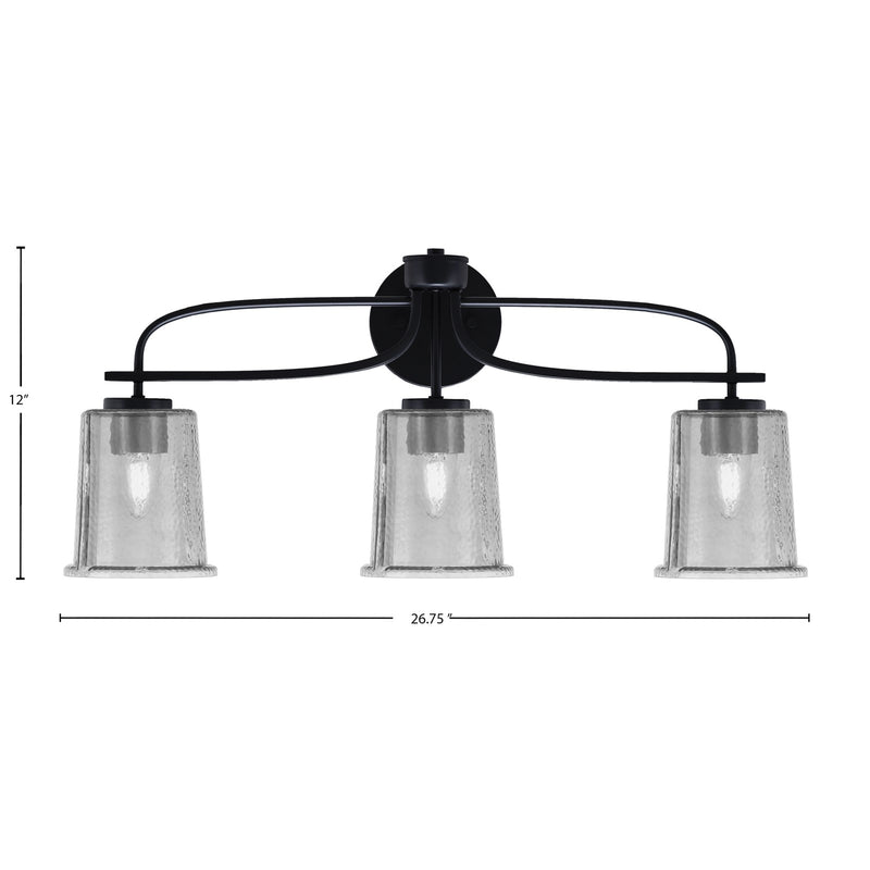 Toltec Cavella 3-Light Bath Bar | Modern Matte Black and Smoke Bubble Glass | Bathroom Vanity Lighting | 7.25 x 12 in | Model 3913-MB-5032