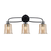 Toltec Cavella 3-Light Bath Bar | Modern Matte Black and Amber Bubble Glass | Bathroom Vanity Lighting | 7.25 x 12 in | Model 3913-MB-5033