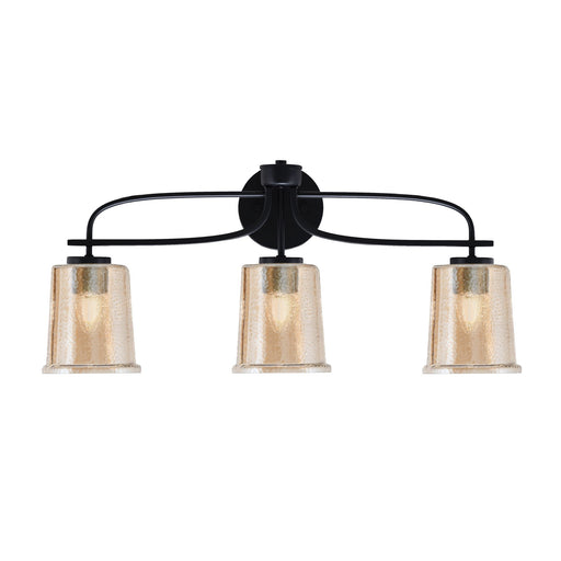 Toltec Cavella 3-Light Bath Bar | Modern Matte Black and Amber Bubble Glass | Bathroom Vanity Lighting | 7.25 x 12 in | Model 3913-MB-5033