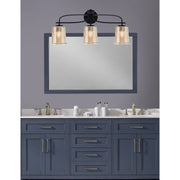 Toltec Cavella 3-Light Bath Bar | Modern Matte Black and Amber Bubble Glass | Bathroom Vanity Lighting | 7.25 x 12 in | Model 3913-MB-5033
