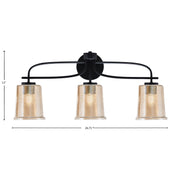 Toltec Cavella 3-Light Bath Bar | Modern Matte Black and Amber Bubble Glass | Bathroom Vanity Lighting | 7.25 x 12 in | Model 3913-MB-5033