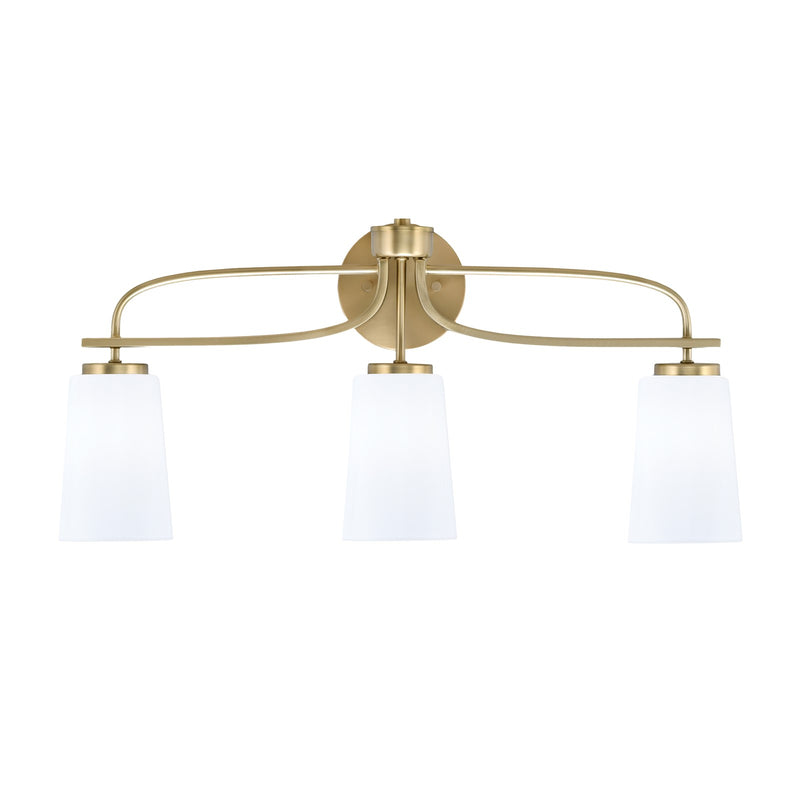 Toltec Cavella 12.5in 3-Light Bath Bar | Modern New Age Brass Steel and White Opal Glass | Bathroom Vanity | 7 x 12.5 in | Model 3913-NAB-261