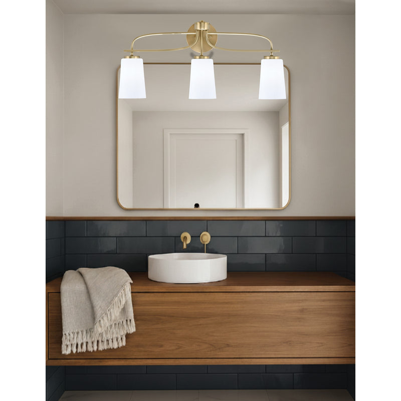 Toltec Cavella 12.5in 3-Light Bath Bar | Modern New Age Brass Steel and White Opal Glass | Bathroom Vanity | 7 x 12.5 in | Model 3913-NAB-261