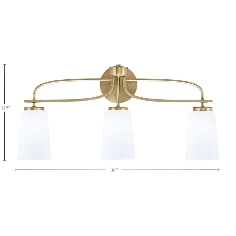 Toltec Cavella 12.5in 3-Light Bath Bar | Modern New Age Brass Steel and White Opal Glass | Bathroom Vanity | 7 x 12.5 in | Model 3913-NAB-261