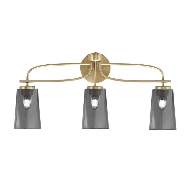Toltec Cavella 12.5in 3-Light Bath Bar | Modern New Age Brass Steel and Smoke Bubble Glass | Bathroom Vanity | 7 x 12.5 in | Model 3913-NAB-262