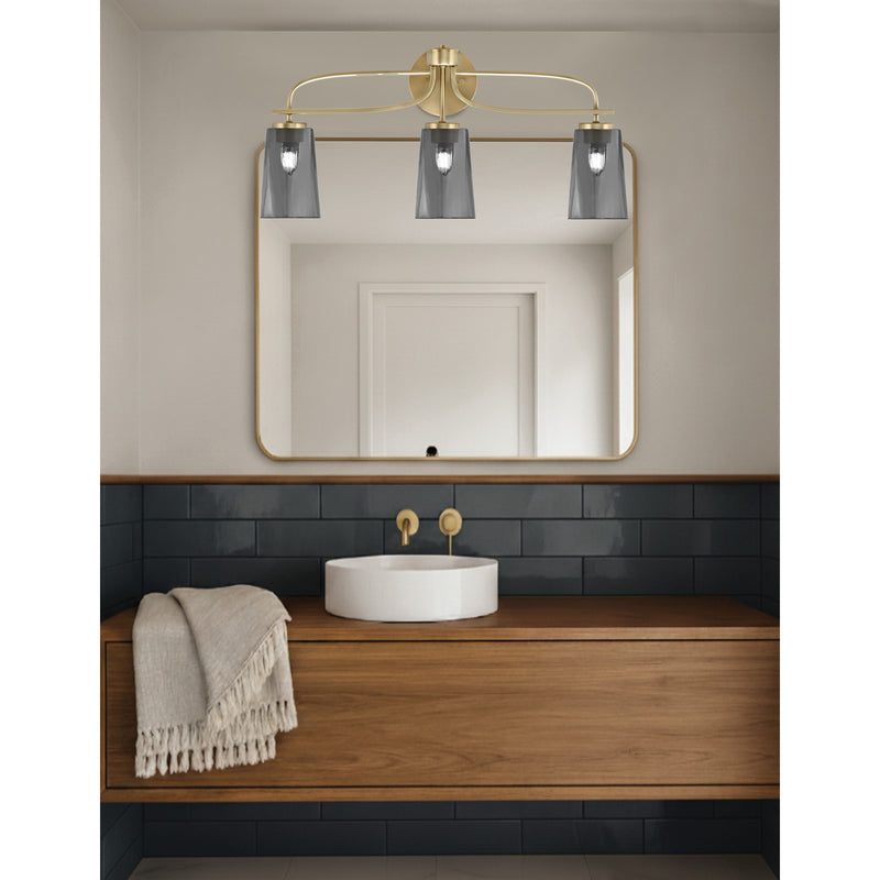 Toltec Cavella 12.5in 3-Light Bath Bar | Modern New Age Brass Steel and Smoke Bubble Glass | Bathroom Vanity | 7 x 12.5 in | Model 3913-NAB-262